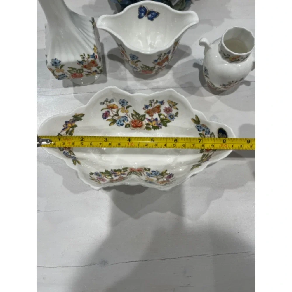 Aynsley Cottage Garden Fine Bone China Vase,‎ Creamer, Sugar, Dish Set